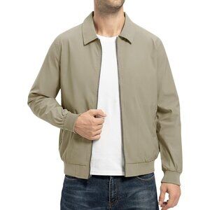 Men's Lightweight Track Jackets Golf Coats Khaki Casual Stylish Laydown Collar